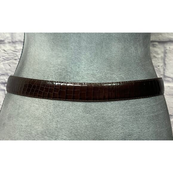 Brighton Western/Boho Croc-Stamped Leather Belt with Filigree Buckle Design - Picture 2 of 7